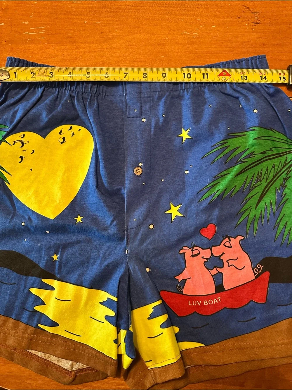 Vintage 1990s Luv Boat Pig Print Cotton Boxer Shorts Retro Novelty Loungewear. L